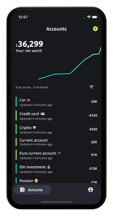 Application screenshot, monitor your net worth